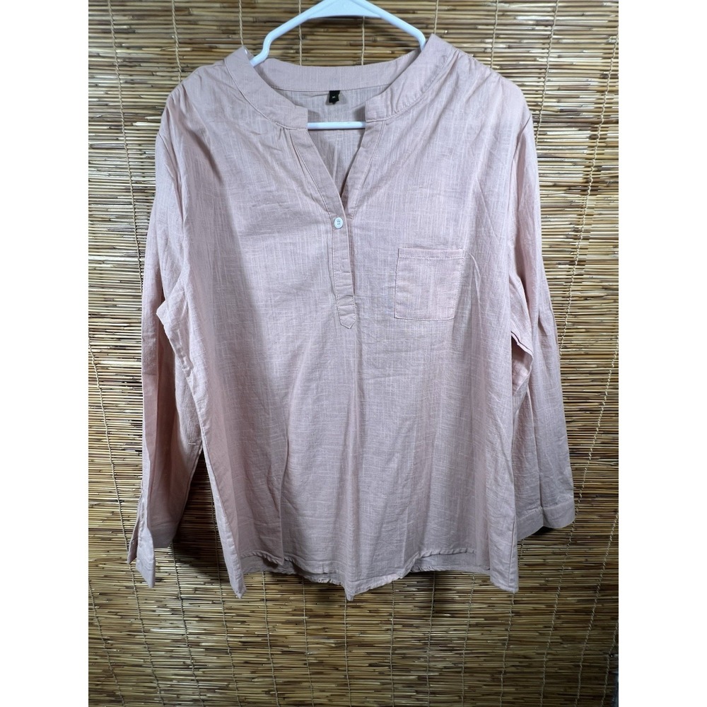 Mens Shirt XL Pink Pullover Button Long Sleeves